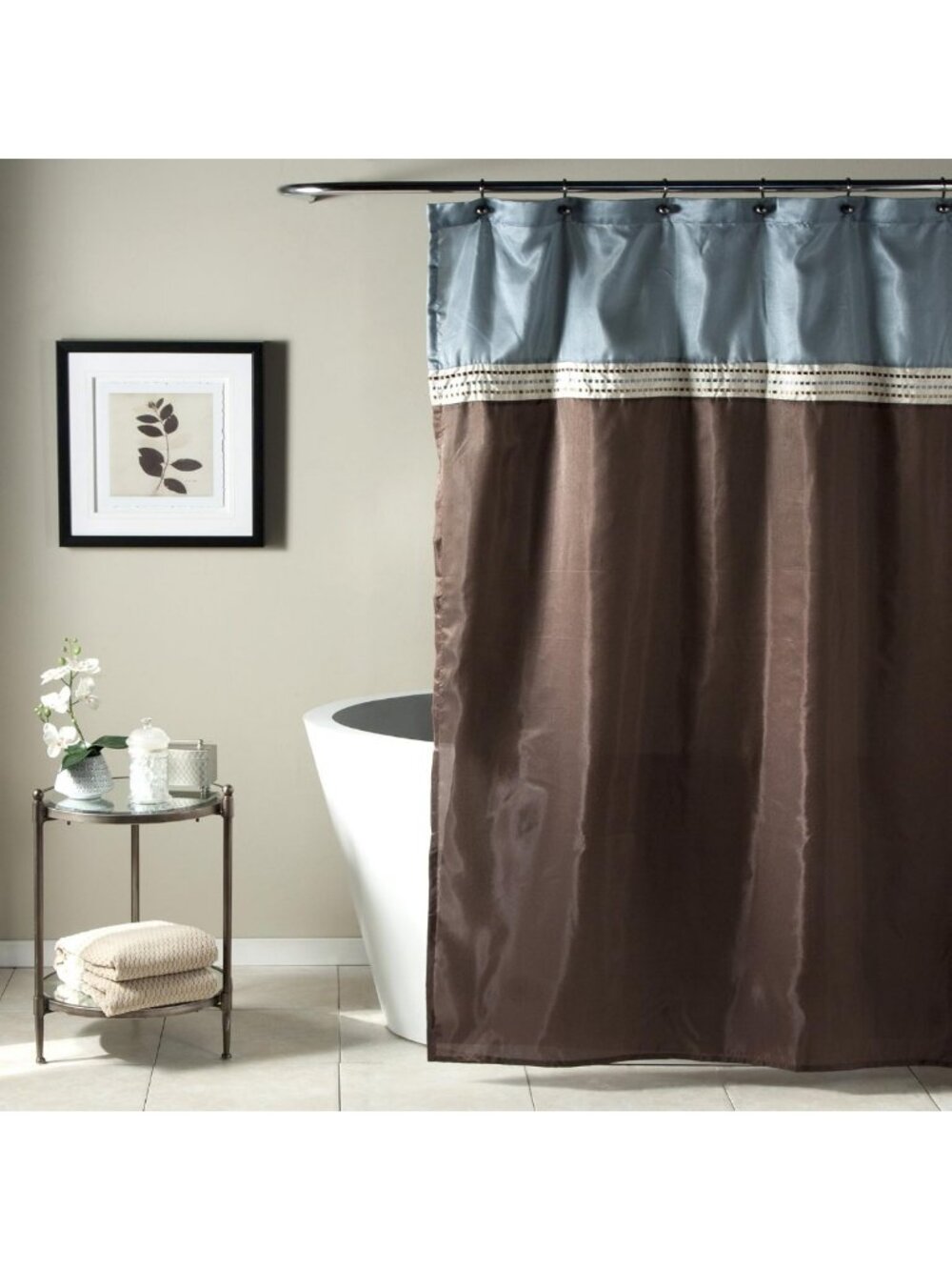 Color Block Shower Curtain - Striped Fabric for Neutral Bathroom Decor, 72"x72